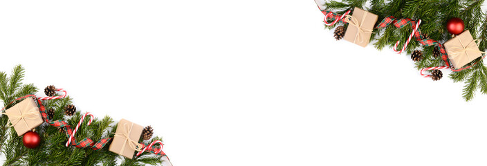 Wall Mural - christmas natural decoration ornament wide horizontal banner with copy space on white background
