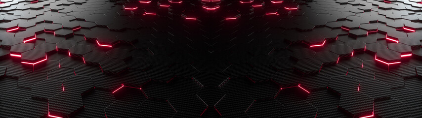 Fototapete - abstract hexagonal geometric ultra wide background. structure of lots of hexagons of carbon fiber wi