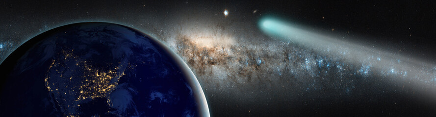 Comet on the space on the background milkyway galaxy 