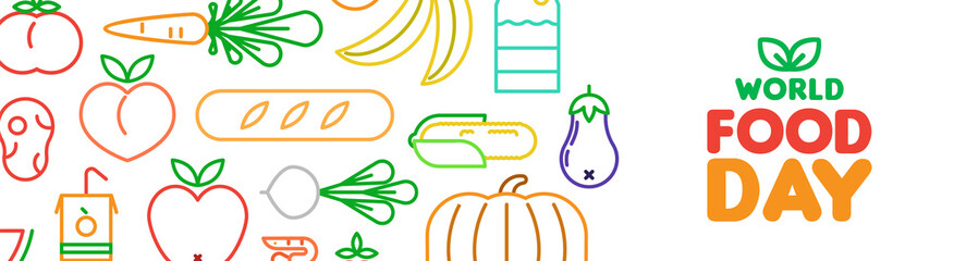 Wall Mural - World Food Day web banner of outline icons