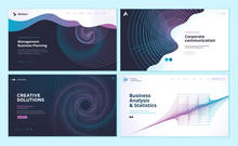 Set Of Web Page Design Templates With Abstract Background For Business Analysis And Statistics, Management, Corporate Communication. Modern Vector Illustration Concepts For Website Development. 