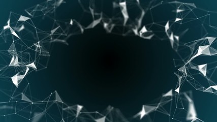 Poster - Hub of attention. Depth of field. Deep blue background. Technological abstract background. Place for text. Seamless loop.