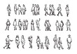 People sketch. Casual group of people silhouettes. Outline hand drawing illustration.