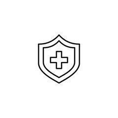 medical insurance symbol; shield with cross line black icon