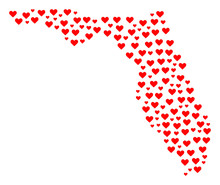 Collage Map Of Florida Composed With Red Love Hearts. Vector Lovely Geographic Abstraction Of Map Of Florida With Red Romantic Symbols. Romantic Design For Relations Posters.
