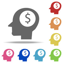 Aufkleber - money in head icon. Elements of banking in multi color style icons. Simple icon for websites, web design, mobile app, info graphics