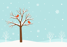 Winter Background.Winter Tree With Birds