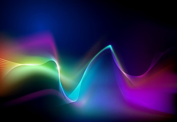 Wall Mural - illustration abstract glowing, neon light effect, wave line, wavy pattern. vector design communicati