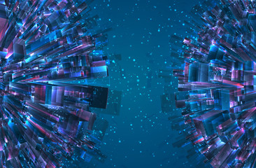 Wall Mural - vector abstract 3d crystal. a view of the roofs of the city, a large chaotic set of glass pendants.