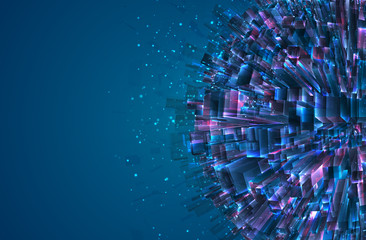 Wall Mural - vector abstract 3d crystal. a view of the roofs of the city, a large chaotic set of glass pendants.