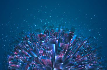Wall Mural - vector abstract 3d crystal. a view of the roofs of the city, a large chaotic set of glass pendants.