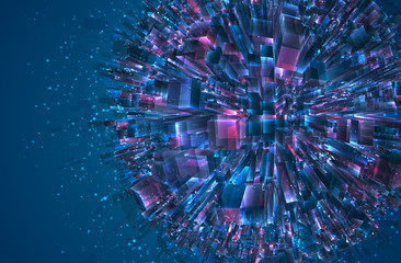Wall Mural - vector abstract 3d crystal. a view of the roofs of the city, a large chaotic set of glass pendants.