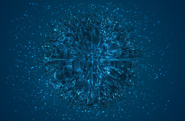 Wall Mural - vector abstract 3d crystal. a view of the roofs of the city, a large chaotic set of glass pendants.