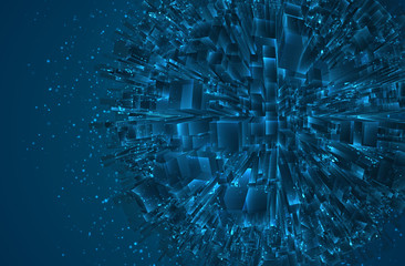 Wall Mural - vector abstract 3d crystal. a view of the roofs of the city, a large chaotic set of glass pendants.
