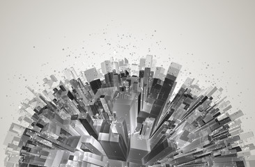 Wall Mural - vector abstract 3d crystal. a view of the roofs of the city, a large chaotic set of glass pendants.