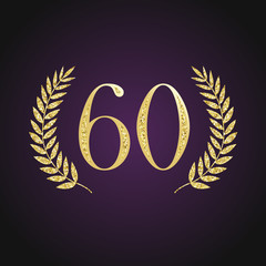 Wall Mural - 60 th years old logotype. Isolated elegant abstract nominee graphic seal of 60%. Congratulating celebrating decorating card design template Round shape luxurious digits, up to -60 % percent off sign