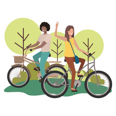 Wall Mural - young couple in bicycle characters