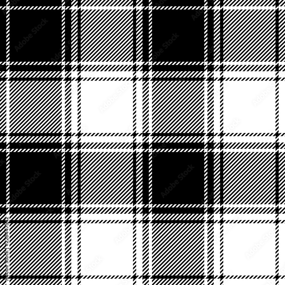 Seamless plaid pattern in black and white Stock Vector | Adobe Stock