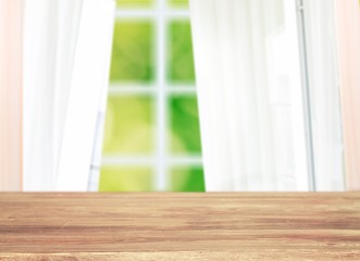 Poster - Empty wooden table on nature background