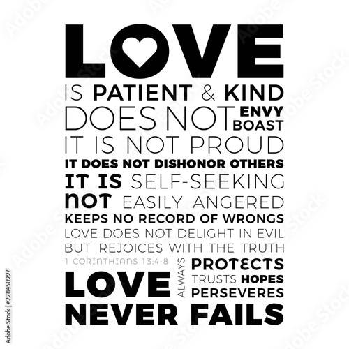 Cuadros en Lienzo Biblical phrase from 1 corinthians 13:8, love never fails