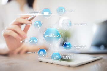 Wall Mural - web design and development concept on the virtual screen.