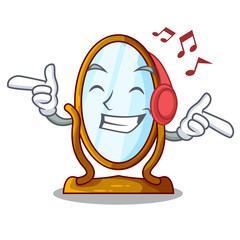 Sticker - Listening music cartoon big antique mirror in frame