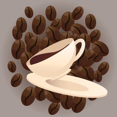 Wall Mural - Coffee beans and cup vector illustration