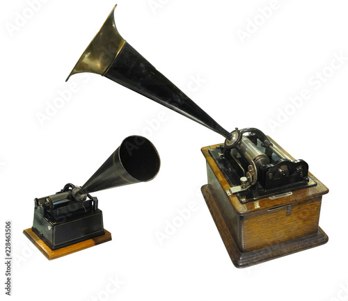 Fotografía Edison phonograph sound recorder and player gramophone isolated on white backgro