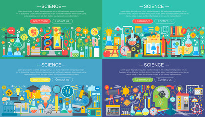 Poster - Science, laboratory flat color templates set. Vector chemistry infographic concept background for flyear, magazines, posters, book cover, banner.