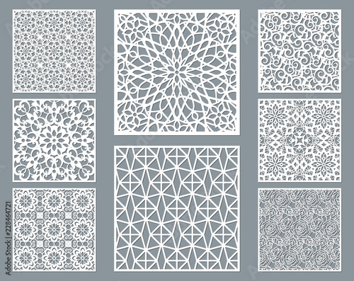 Cuadros en Lienzo Laser cut decorative panel set with lace pattern, square ornamental templates collection for die cutting or wood carving, element for wedding invitation card