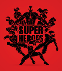 Wall Mural - Group of Superhero action graphic vector.