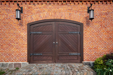 Wall Mural - Old door in rustic brick wall