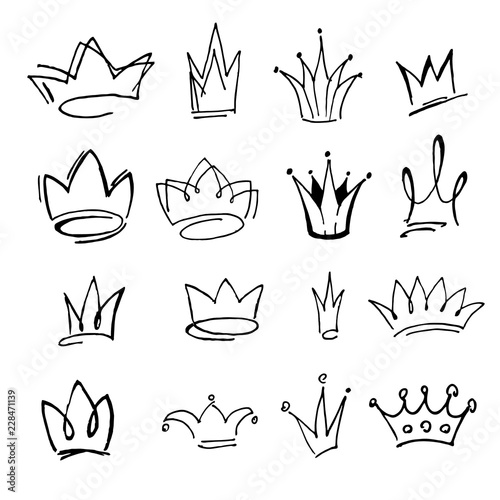 Crown logo graffiti icon. Black elements isolated. Vector ...