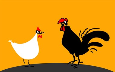 Canvas Print - Funny hen and rooster