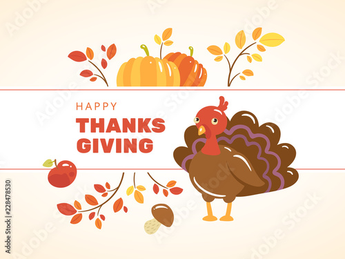 Thanksgiving Banner Template With Funny Cartoon Turkey Orange
