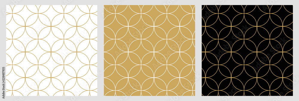 Seamless abstract modern geometric circle line pattern for elegant golden christmas background - obrazy, fototapety, plakaty 