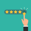 © Victoruler - Businessman hand giving five star rating good feedback concept vector illustration flat style