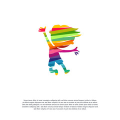 Wall Mural - abstract colorful happy child logo vector, jumping kids logo designs template
