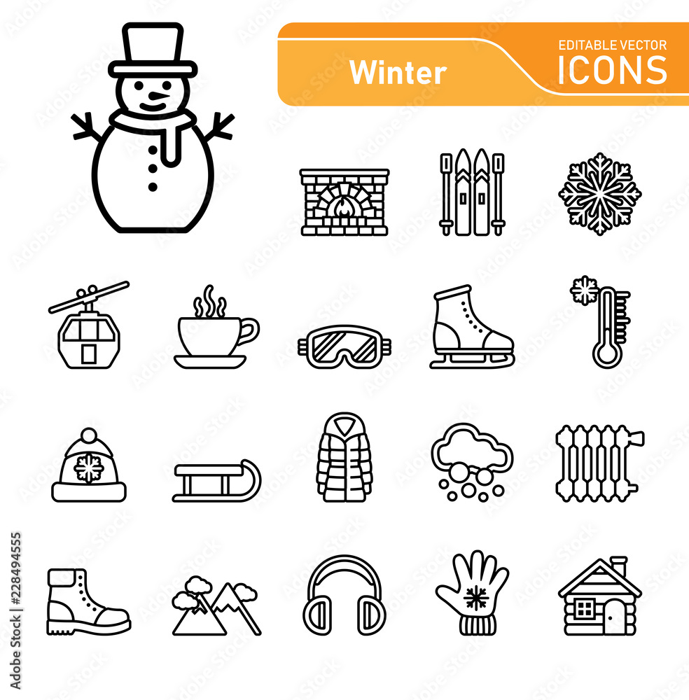 Winter Icons - Line Stock Vector | Adobe Stock