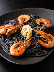 Sticker - Black spaghetti with shrimps, ginger and sesame seeds