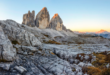 Tre Cime di Lavaredo - Drei Zinnen - The most beautiful attraction of Dolomiti - Alps - Italy