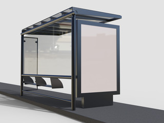 Wall Mural - blank white mock up of vertical light box in a bus stop. 3d render illustration.