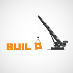 Wall Mural - Vector construction mobile boom crane.