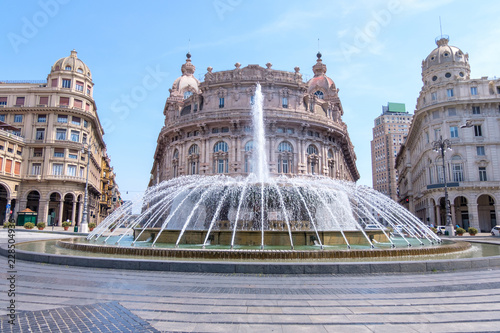 Piazza De Ferrari fountain with buildings Canvas Print