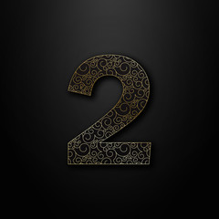 VECTOR NUMBER ICON 2 with gold spiral pattern on black background