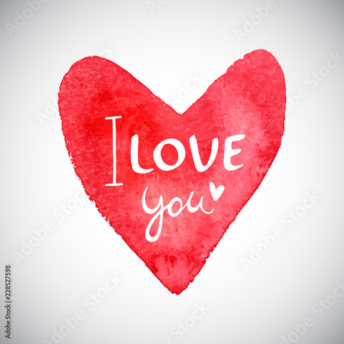 Watercolor vector heart shape with doodle style lettering. Handwritten confes...