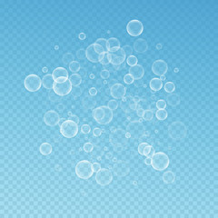 Random soap bubbles abstract background. Blowing b