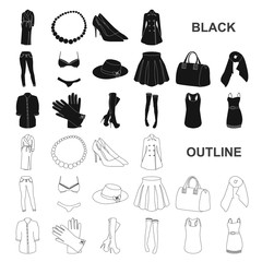 Wall Mural - Women Clothing black icons in set collection for design.Clothing Varieties and Accessories vector symbol stock web illustration.