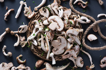 Wall Mural - raw mixed mushrooms on a table