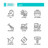 Fototapeta  - Thin line icons. Pets; cats